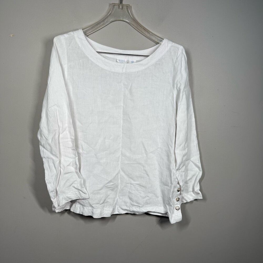 Sigrid Olsen 100% linen round neck button side detail Tunic top